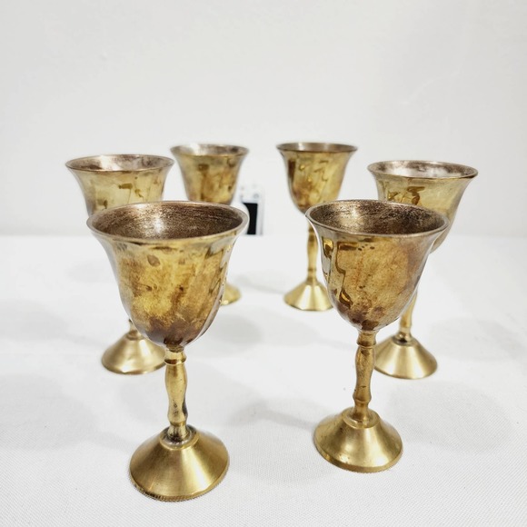 Vintage Mid-Century Modern Brass Standard & Mini Wine Goblets Stem Made in india - Picture 12 of 16